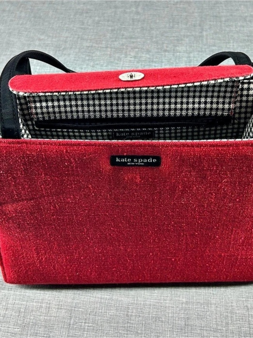 Kate Spade Red & Black Checkered Tote Like New